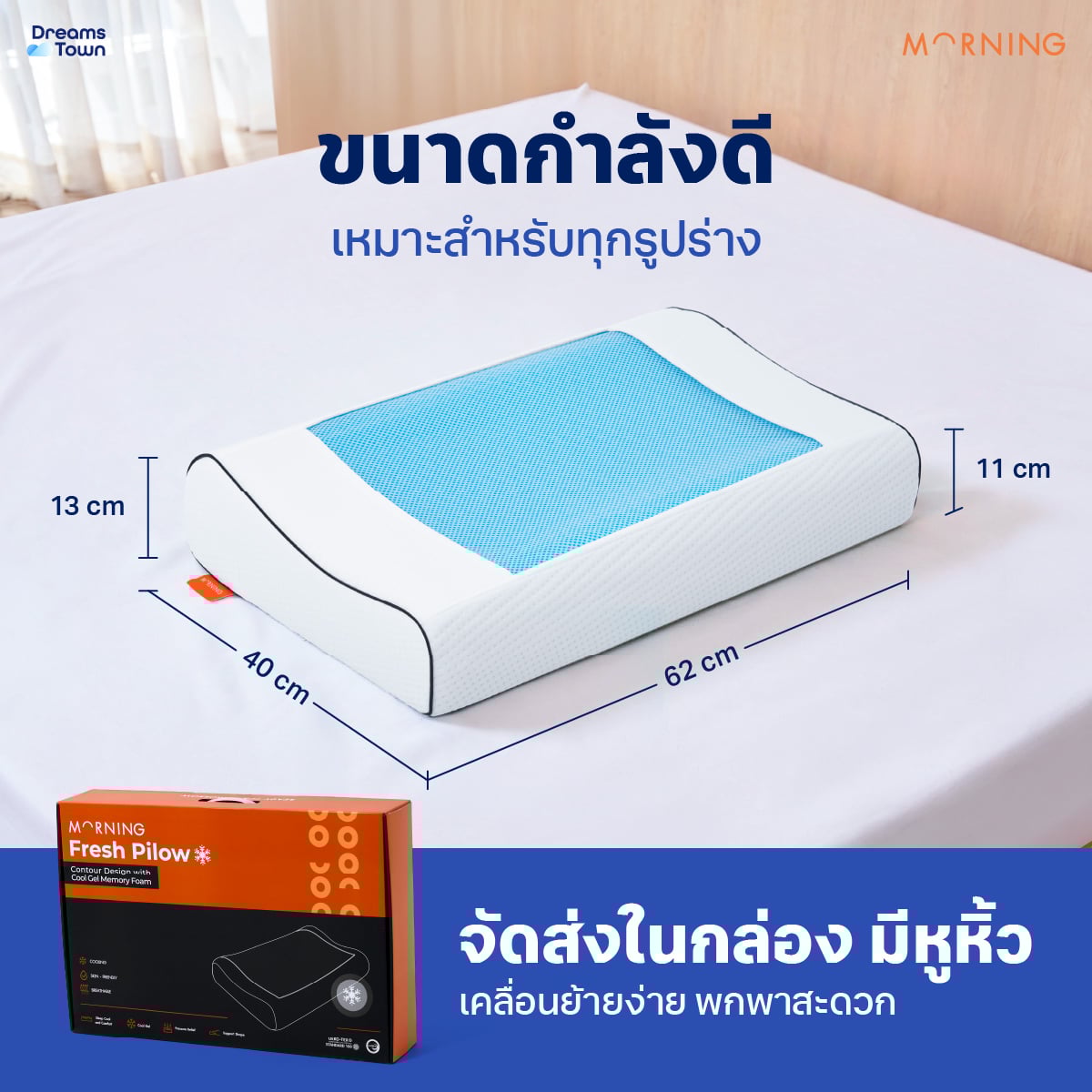 หมอนสุขภาพ MEMORY FOAM & GEL MORNING SLEEP FRESH PILLOW_6